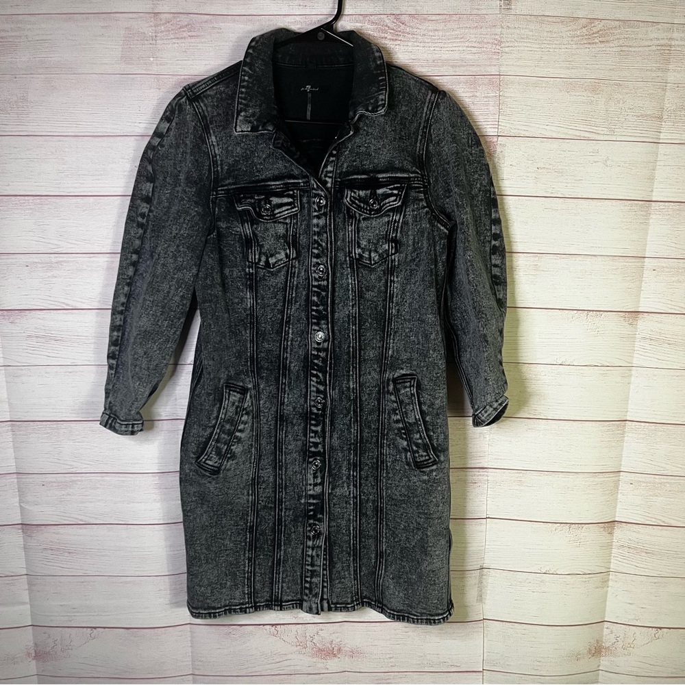 7‎ For All Mankind Black White Grey Acid Wash Retro Denim Dress Small